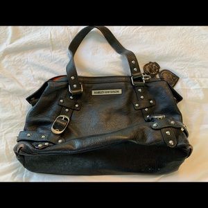 Distressed black leather Harley Davidson purse